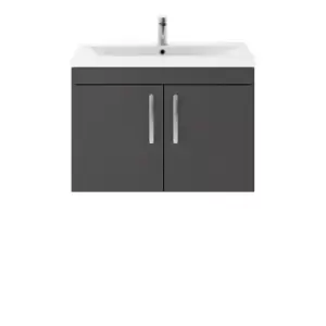 image of Nuie Athena 800 Wall Hung 2-door Vanity & Mid-edge Basin - Gloss Grey