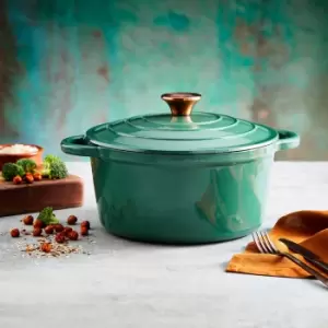 image of Barbary & Oak Cast Iron 24cm Round Casserole Dish Green