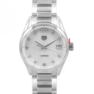 image of Carrera Montre Quartz White Mother of Pearl Dial Diamond Index Ladies Watch