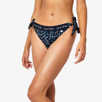 image of Jack Wills Poplar Tie Side Bikini Bottoms - Navy Print