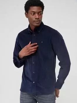 Image of Tommy Hilfiger Flex Solid Corduroy Regular Fit Shirt - Navy Size M Men