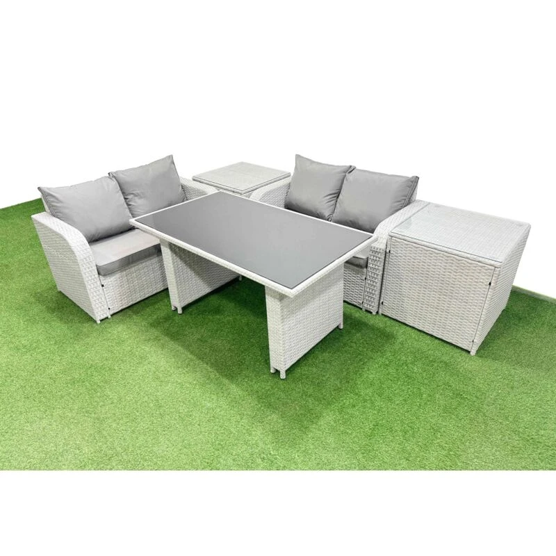 Image of Fimous 5 Pieces Outdoor PE Rattan Sofa Set with Cushions 2 Side Tables in Light Grey Light Grey Unisex