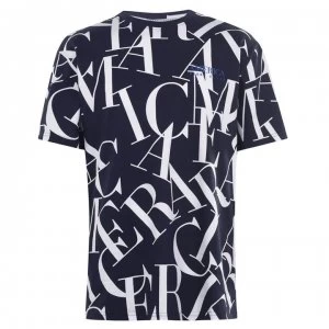 image of Perry Ellis AOP Letter T Shirt - 405 Dk Sapphire