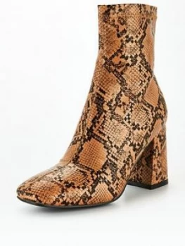 image of Public Desire Addict Ankle Boots - Snake, Tan, Size 3, Women