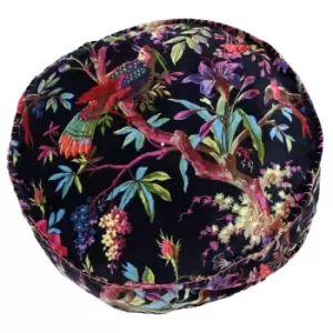 image of Paradise Velvet Round Cushion Black / 50 x 12cm / Polyester Filled