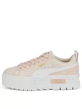 Image of Puma Mayze Leather Junior Trainer - Pink/white, Pink/White, Size 4