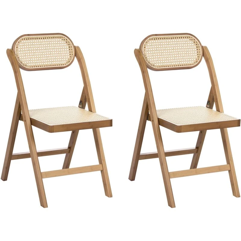 Image of Beliani Set Of 2 Dining Chairs Folding Oraison Bamboo Brown