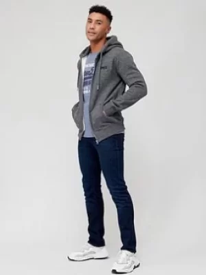 Image of Superdry Orange Label Classic Zip Thru Hoodie, Dark Marl, Size 2XL, Men