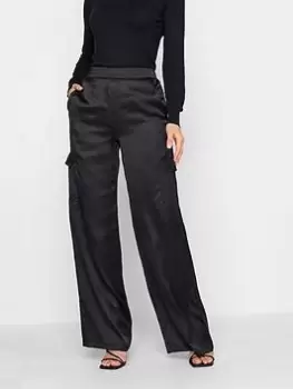 Long Tall Sally Long Tall Sally Black Satin Wide Leg Trouser 34", Black, Size 16, Women