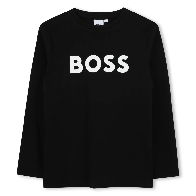Image of Boss Kids Cotton Long Sleeve T-Shirt Black 09B male 10 Yrs