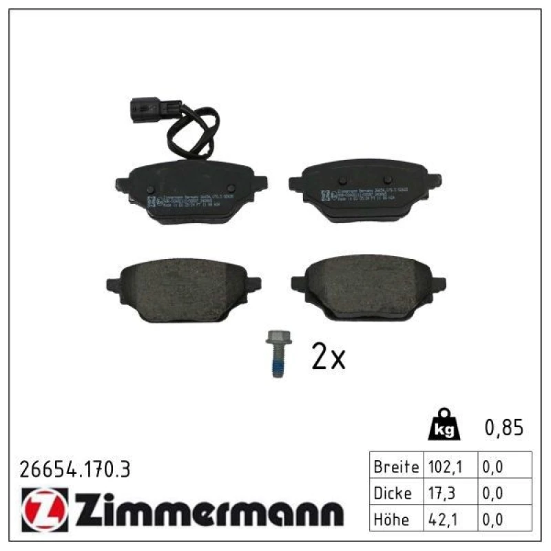 Image of ZIMMERMANN Brake pad set ZIMMERMANN 26654.170.3
