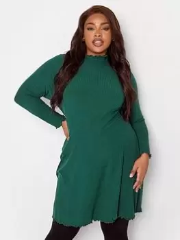 Image of Yours Yours Lettuce Edge Ls Tunic. Forest Green, Size 16, Women