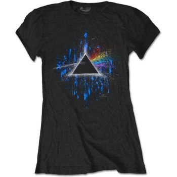 image of Pink Floyd - Dark Side of the Moon Blue Splatter Womens X-Large T-Shirt - Black