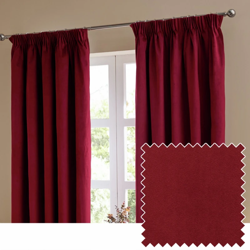 Image of Furn Furn Ultimate Velvet Blackout Pencil Pleat Curtains - Burgundy - 229x229cm