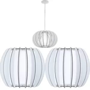 Image of Ceiling Pendant Light & 2x Matching Wall Lights White Wood & White Glass Shade