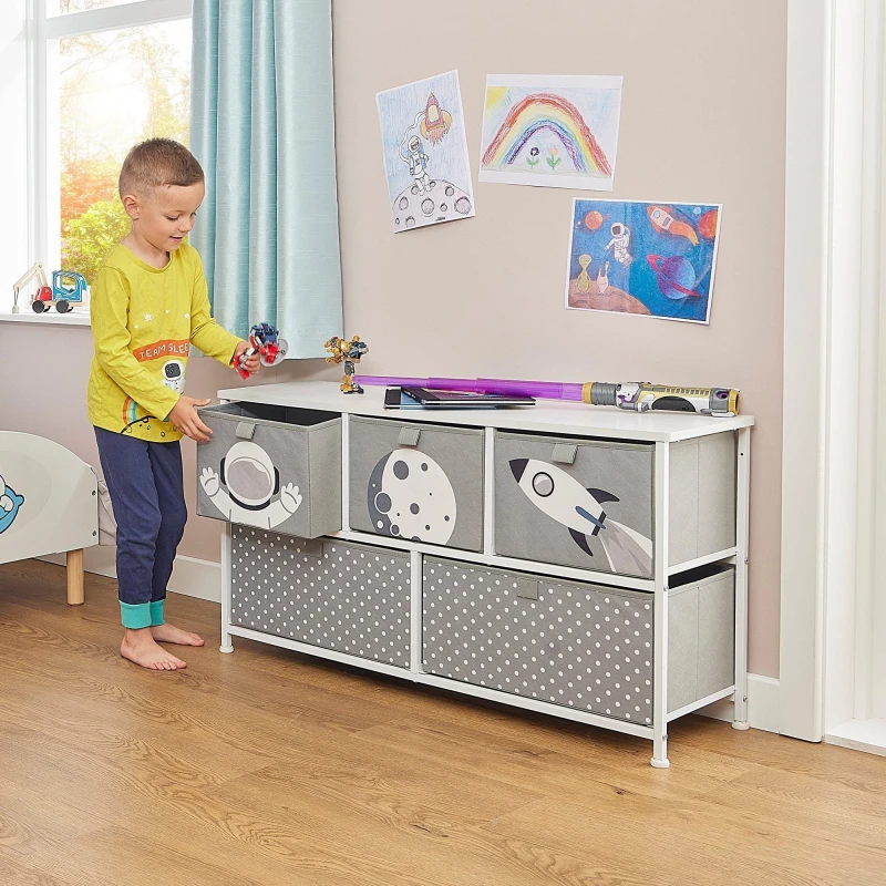 Image of Liberty House Toys Spaceman 5 Drawer Storage Chest in Grey Grey Unisex