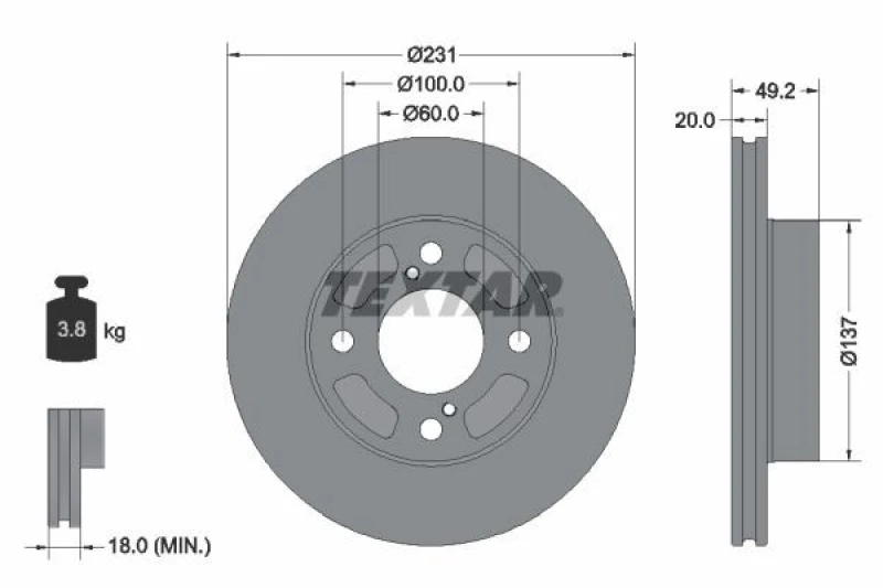Image of Brake disc TEXTAR 92314003