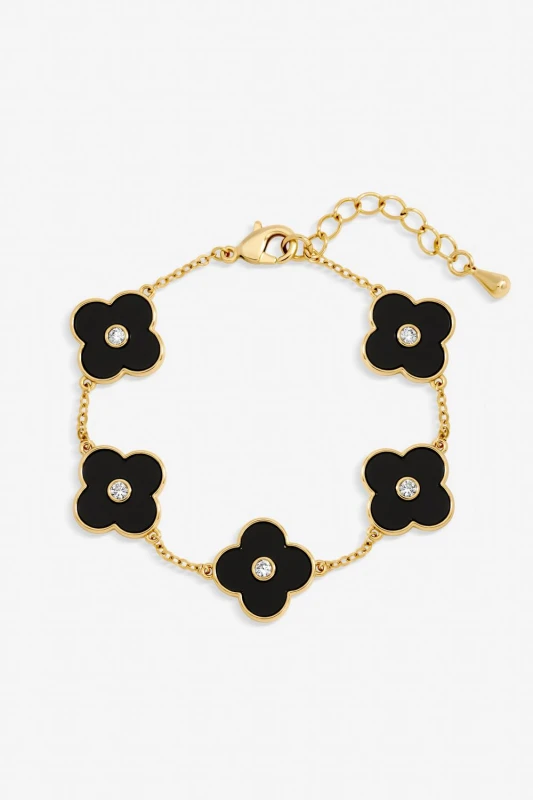 Image of Jon Richard Womens Gold Plated & Jet Polished Clover Bracelet Gold Female One Size