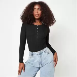 image of Missguided Recycled Petite Rib Button Detail Bodysuit - Black