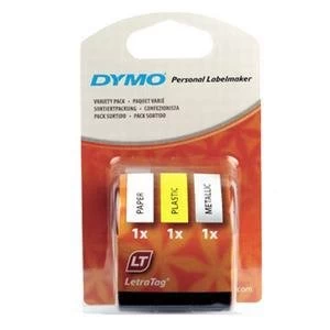 Image of Dymo 12mm LetraTag Tape Assorted Colours 1 x Pack of 3 Tapes for Dymo LetraTag LT 100H Label Maker