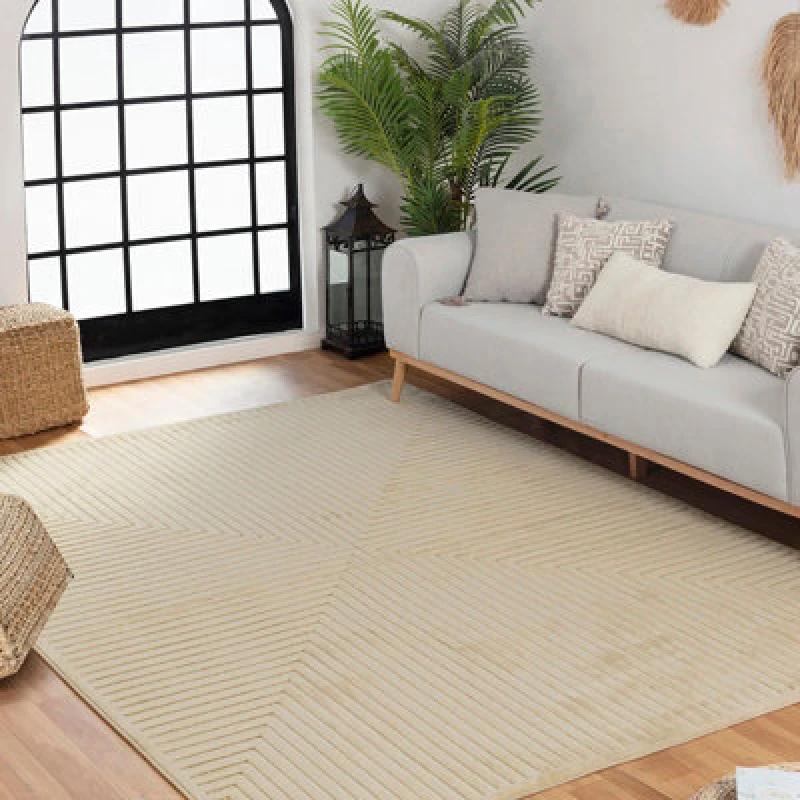 Image of Livabliss In- & Outdoor 3D High & Low Pile Textured Beige Koana Area Rug 200 X 275cm - Easy To Clean, Perfect For Balcony Or Dining Room