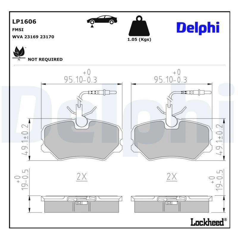Image of DELPHI Brake pad set DELPHI LP1606