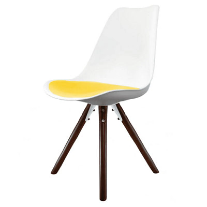 Image of Fusion Living Soho Plastic Dining Chair With Pyramid Dark Wood Legs White & Yellow, Yellow FL2345