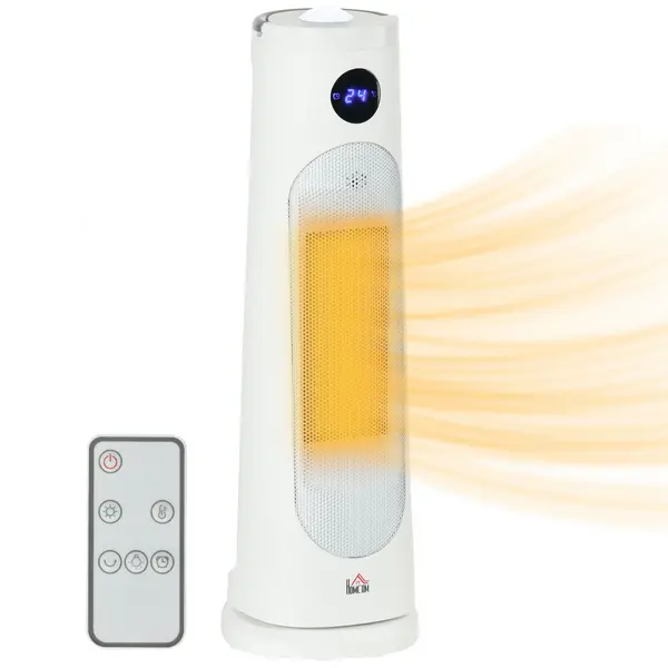 Image of HOMCOM 2000W PTC Electric Space Heater, Portable Ceramic Fan Heaters Room Heater with Thermostat, Timer, Overheat & Tip-over Protection, White
