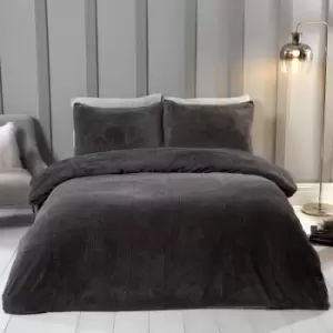 Image of Sienna Glitter Teddy Duvet Cover With Pillowcase Set Charcoal Super King