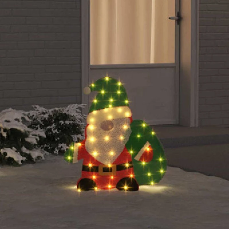 Image of Vidaxl Lighted Santa Claus Warm White 62 X 70 Cm Tinsel Fabric