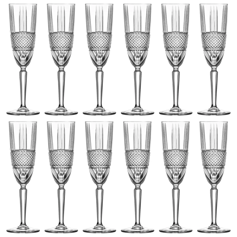 Image of RCR Crystal Brillante Glass Champagne Flutes - 190ml - Pack of 12 in Clear Clear Unisex
