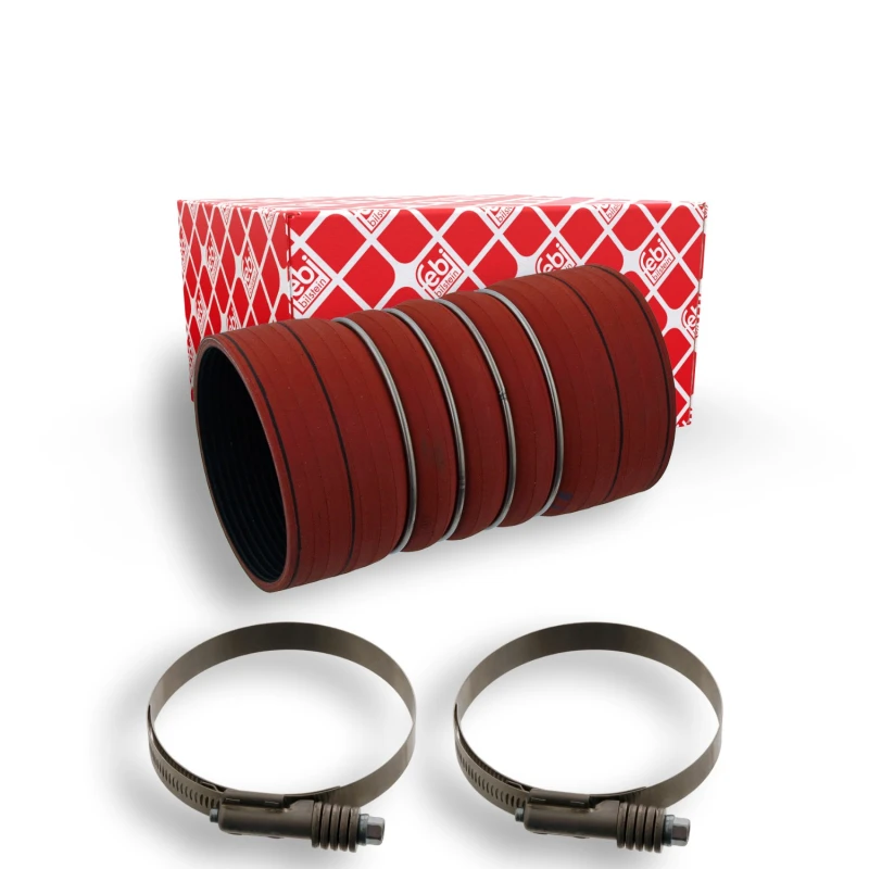 Image of FEBI BILSTEIN 44301 Turbocharger Hose with clamps, MVQ (silicone rubber) FPM (fluoride rubber), MVQ (silicone rubber) Charger Intake Hose (3314)