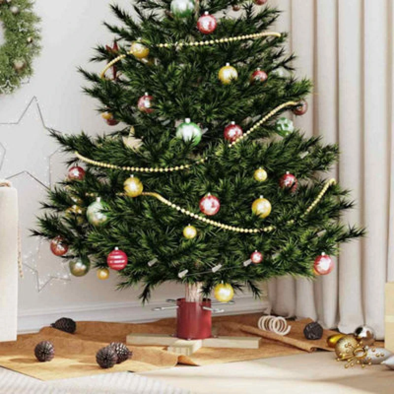 Image of Vidaxl Christmas Tree Stand 1.73 Red 50 X 50 X 16cm Solid Pine Wood