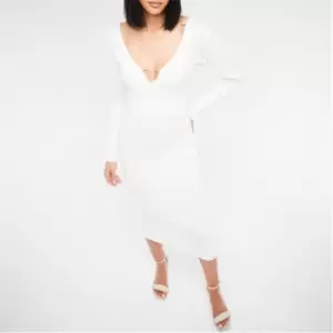 Image of Missguided Detail Wide Rib Knit Midaxi Dress - White