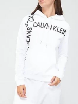 Image of Calvin Klein Jeans Grid Logo Boxy Hoodie - White