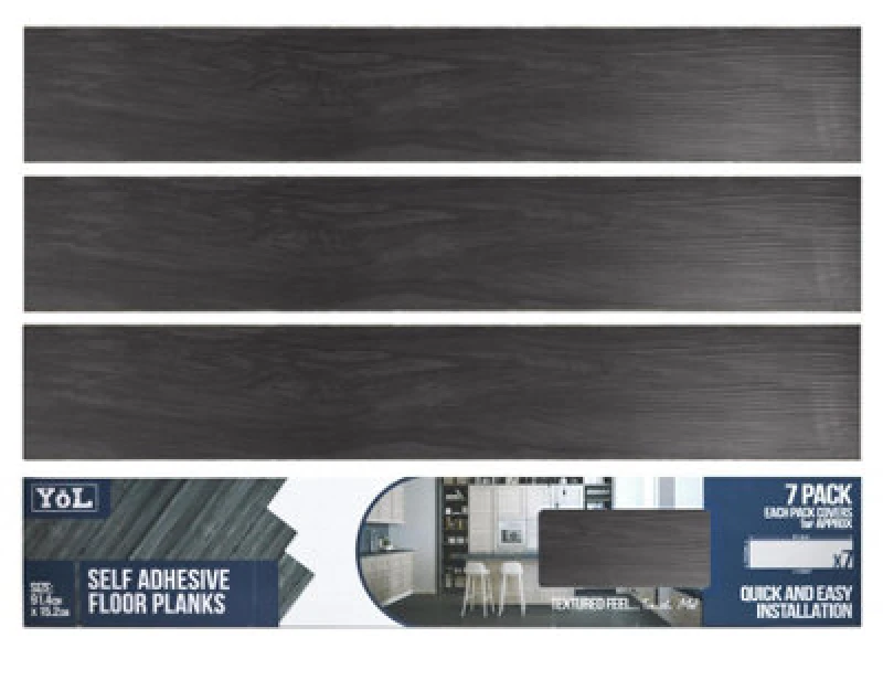 Image of Yes-Online Floor Planks Tiles Self Adhesive Black Wood Vinyl Flooring Kitchen Bathroom - Pack Of 7 6X36"- 1M²