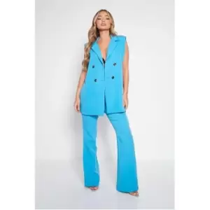 Image of I Saw It First Blue Sleeveless Blazer With Pocket Detail - Blue
