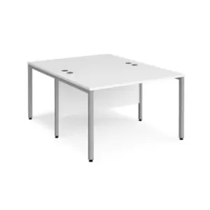 Image of Office Desk 2 Person Rectangular Desk 1200mm White Tops With Silver Frames 1600mm Depth Maestro 25