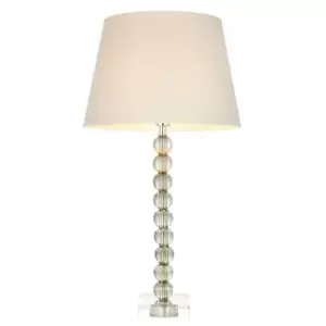 Adelie & Cici Base & Shade Table Lamp Grey Green Tinted Crystal Glass & Ivory Fabric