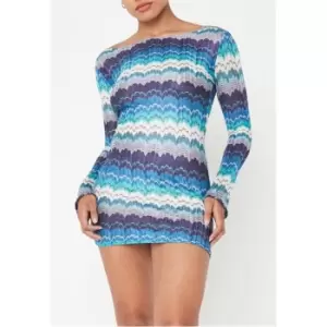 image of Missguided Abstract Print Crochet Scoop Back Mini Dress - Blue