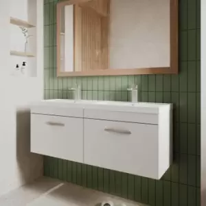 Image of Nuie - Athena Wall Hung 2-Drawer Vanity Unit with Double Basin 1200mm Wide - Gloss White