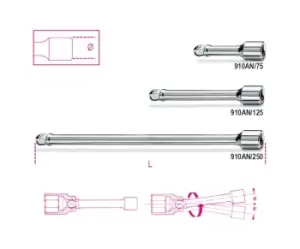 Image of Beta Tools 910AN 3/8" Square Drive Wobble Extension Bar 75mm 009100827