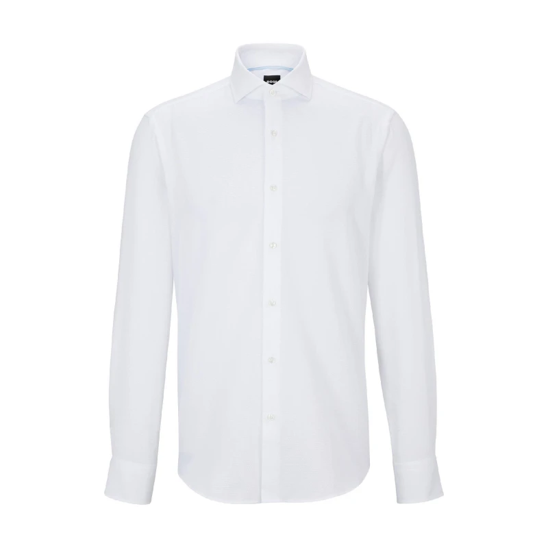 Image of Boss Mens H Joe Long Sleeve Oxford Shirt White male 14.5 inch