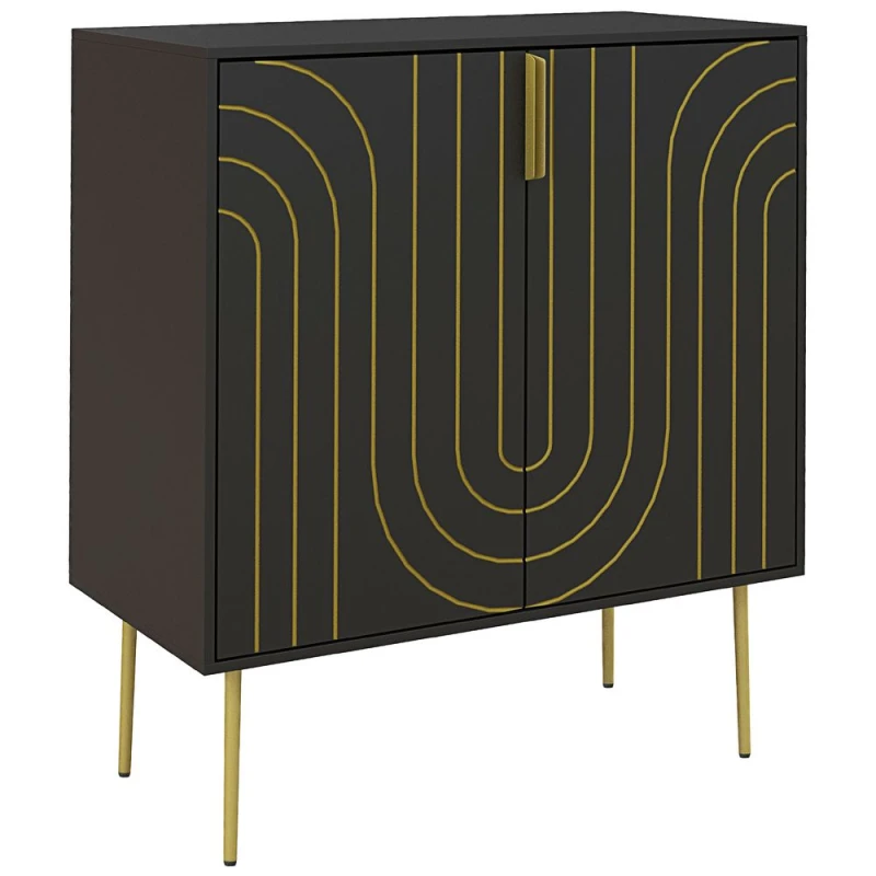Image of HOMCOM HOMCOM Kitchen Sideboard with 2 Doors Adjustable Shelf and Metal Legs Black One Size Unisex 5056725539771