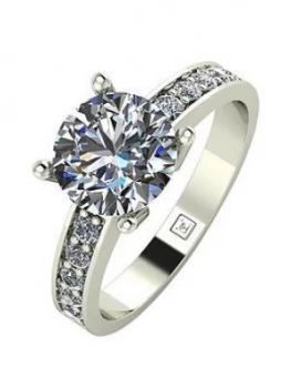 Image of Moissanite Lady Lynsey 9ct Gold 2.25ct total Round Brilliant Moissanite Solitaire Ring With Stone Set Shoulders, White Gold, Size O, Women