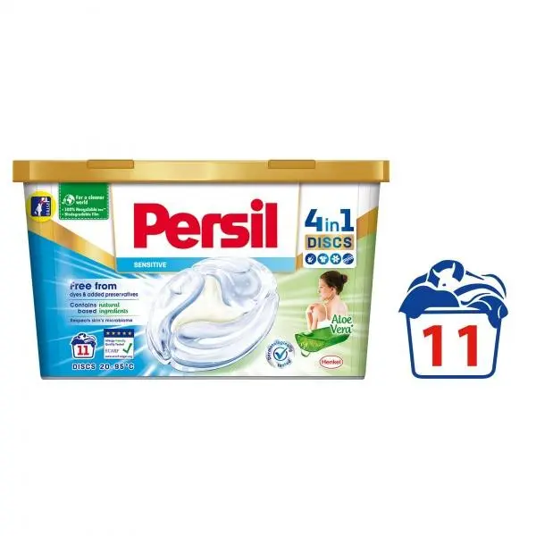 image of Persil Sensitive 4-in-1 Laundry Washing Detergent Discs 11x Discs