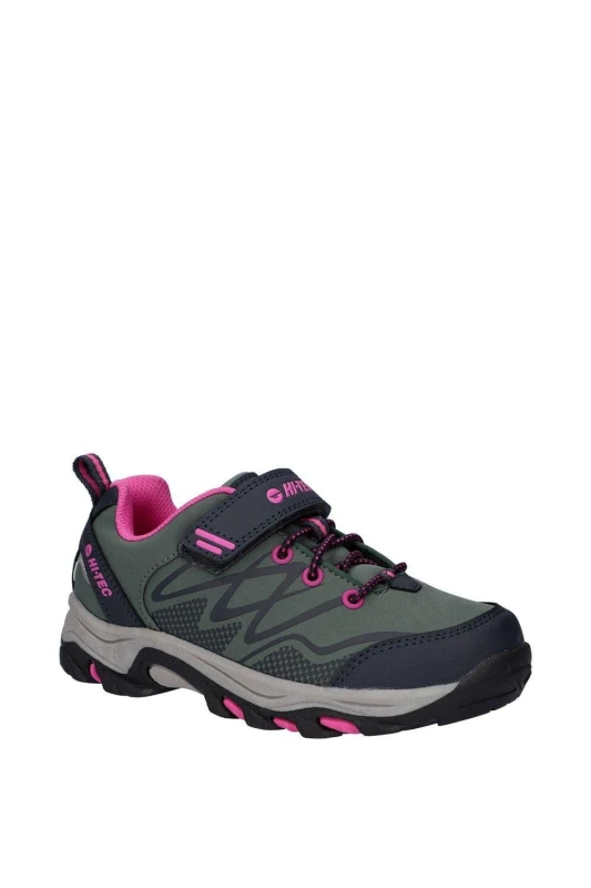 Image of Hi Tec Girls Blackout Low Softshell Shoes UK Size 1 (EU 33) Dark Forest/India Ink/Pink HIT103-Pink-1
