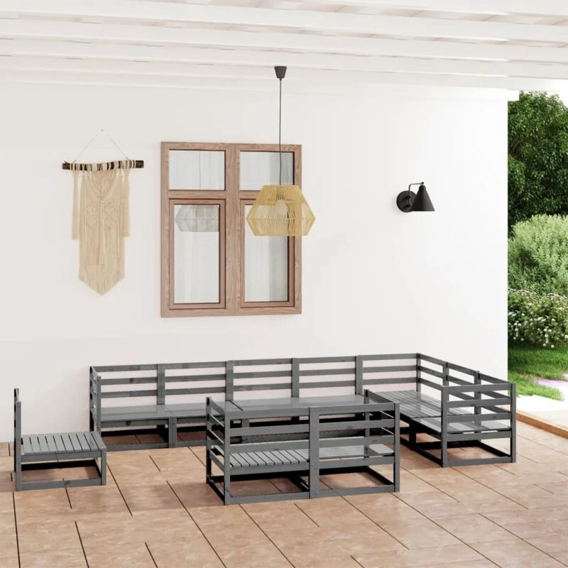 Image of VIDAXL 10 Piece Garden Lounge Set Grey Solid Pinewood Vidaxl 8720286469194