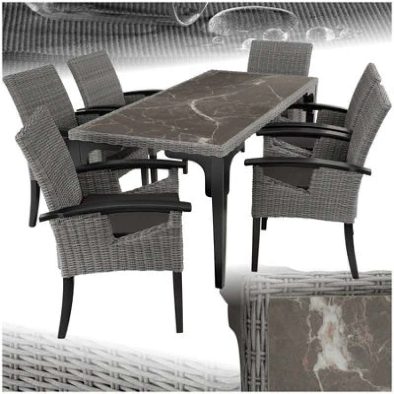 Image of Tectake Garden Table And Chairs - Foggia Dining Table, 6 Rosarno Chairs - Grey
