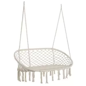 image of Outsunny Hanging Hammock Chair Macrame Seat For Patio Garden 130W X 75D X 35Hcm - Cream & White